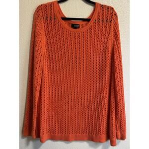 Pointelle Open Knit Sweater Long-Sleeve Festival Beach Pool Orange Plus Size 3X